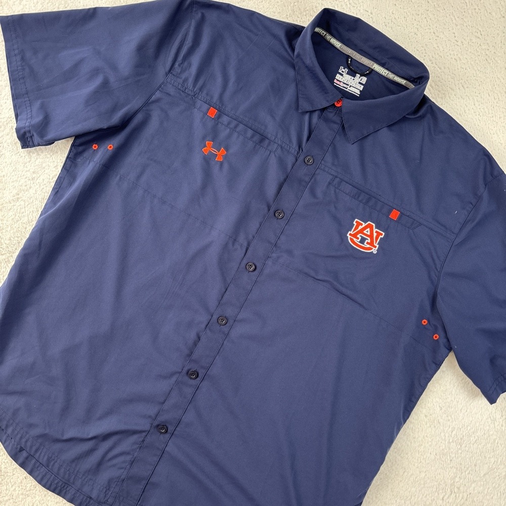 AUBURN TIGERS x UNDER ARMOUR‎ Mens Performance Short Sleeve Button Shirt XL Blue